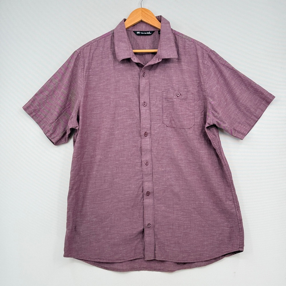 Travis Mathew Button Down Shirt Mens XL Purple Slub Short Sleeve Golfcore Prep